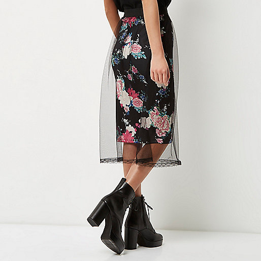 river island luxe edition,jacques-vertuk Online Shopping Ireland Black floral mesh midi skirt Skirts Sale women