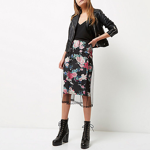 river island luxe edition,jacques-vertuk Online Shopping Ireland Black floral mesh midi skirt Skirts Sale women