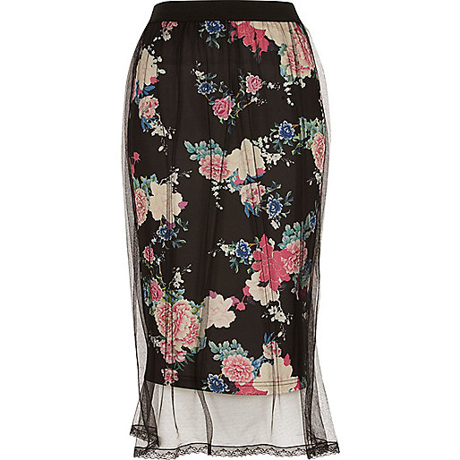 river island luxe edition,jacques-vertuk Online Shopping Ireland Black floral mesh midi skirt Skirts Sale women