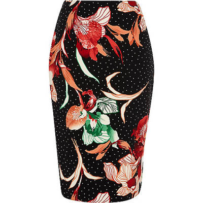 jacques-vertuk Black floral polka dot print pencil skirt 708598 women Skirts Midi Skirts