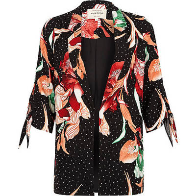 jacques-vertuk Black floral polka dot print tie cuff blazer 706919 women Coats / Jackets Blazers