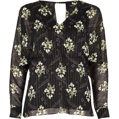 jacques-vertuk Black floral print angel cape top 692283 women RI Limited Edition