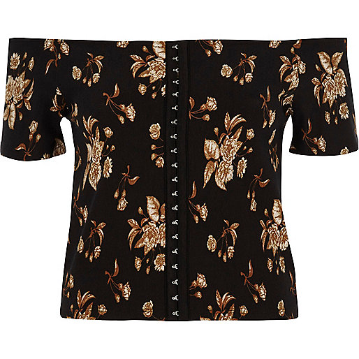 jacques-vertuk Black floral print bardot hook and eye top 707357 women Tops