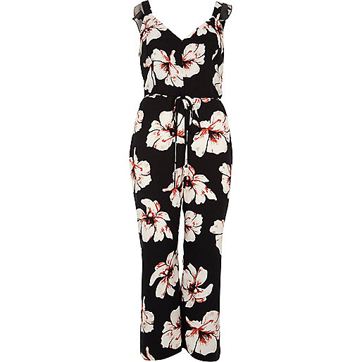 river island blue skinny jeans,jacques-vertuk Stores Black floral print culotte tie waist jumpsuit women 709829