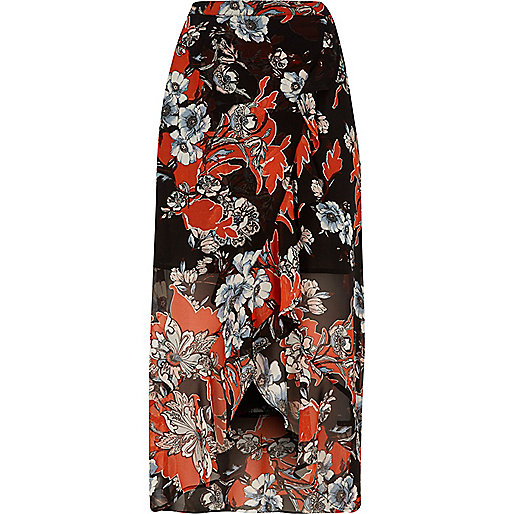 river island blue top sale,jacques-vertuk Online Sklep Black floral print ruffle hem wrap maxi skirt Skirts Sale women