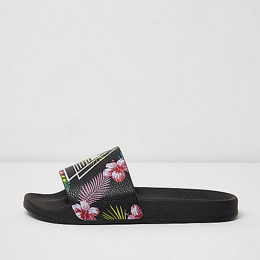 jacques-vertuk Black floral print sliders 298354 men Holiday Shop