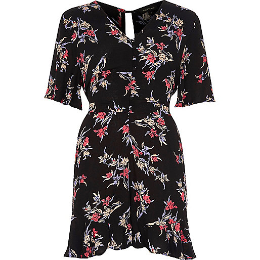 jacques-vertuk Black floral print tea dress style romper 701634 women Playsuits / Jumpsuits