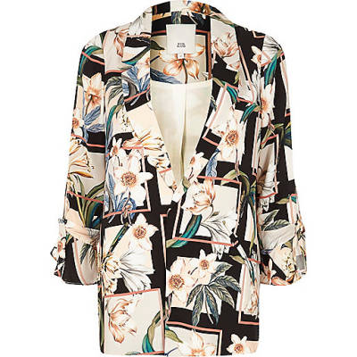 river island brown lace up brogue derby shoes,Black Kimono jacques-vertuk Black floral print tie cuff blazer Jackets Coats / Jackets women