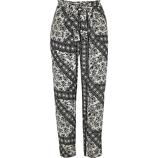 jacques-vertuk Black floral print tie waist tapered pants 699068 women Trousers