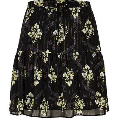 leather jackets river island,jacques-vertuk UK Sale Black floral print tiered mini skirt women 694727