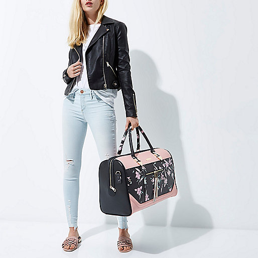 river island slouch shoulder bag,jacques-vertuk Uk Jeans Black floral print zip front weekend bag Suitcases Bags / Purses women