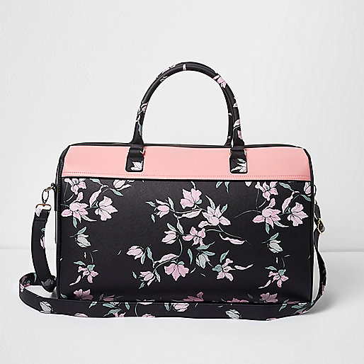 river island slouch shoulder bag,jacques-vertuk Uk Jeans Black floral print zip front weekend bag Suitcases Bags / Purses women