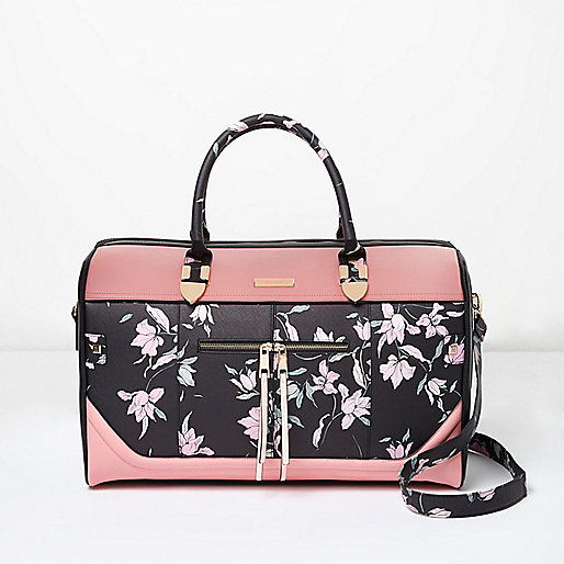 jacques-vertuk Black floral print zip front weekend bag 705760 women Bags / Purses Suitcases