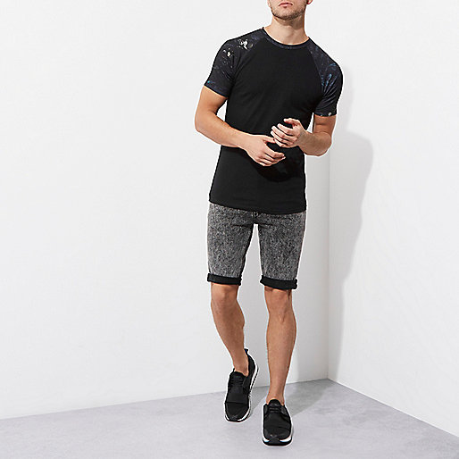 river island black shoes,jacques-vertuk Waterfall Dress Black floral raglan sleeve muscle fit T-shirt T-shirts T-Shirts / Tanks men