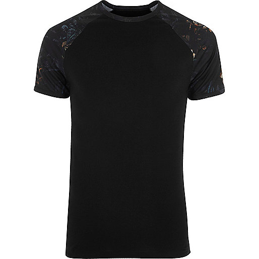 jacques-vertuk Black floral raglan sleeve muscle fit T-shirt 303982 men T-Shirts / Vests T-shirts