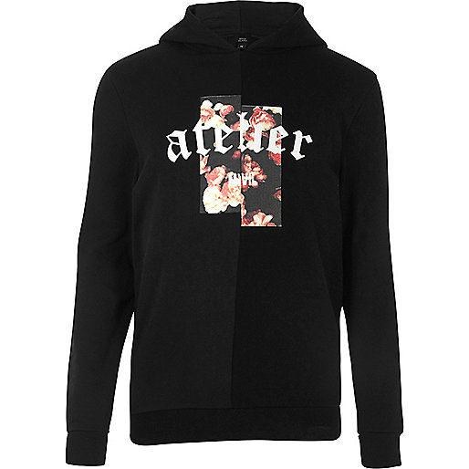 jacques-vertuk Black floral spliced print long sleeve hoodie 301255 men Hoodies / Sweatshirts