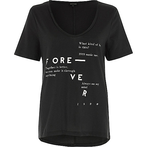 river island amelie jeans,jacques-vertuk Stores Black forever print scoop neck T-shirt women 707812