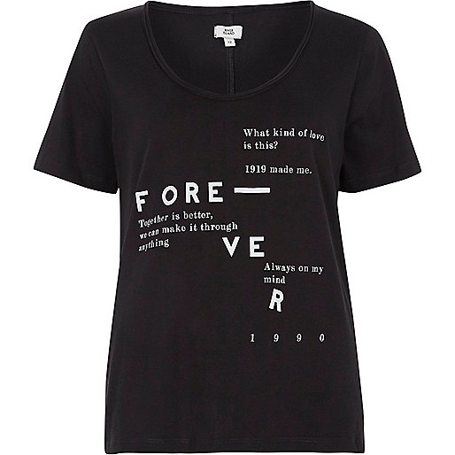 river island evening dresses,jacques-vertuk Ireland Black forever print scoop neck T-shirt women 709359