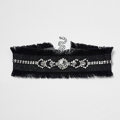 jacques-vertuk Black frayed edge embellished denim choker 708982 women Jewellery Chokers