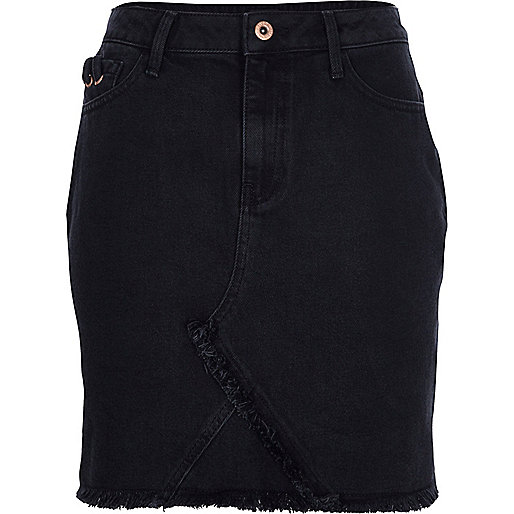 jacques-vertuk Black frayed hem denim skirt 708289 women Skirts Mini Skirts