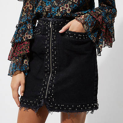 river island suede slouch bag,jacques-vertuk Clothing Store Black frayed studded zip front denim skirt Mini Skirts Skirts women