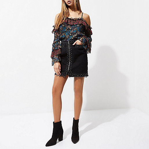 river island suede slouch bag,jacques-vertuk Clothing Store Black frayed studded zip front denim skirt Mini Skirts Skirts women