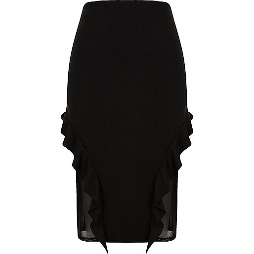 river island black tops sale,jacques-vertuk Online Black frill and mesh midi pencil skirt women 699146