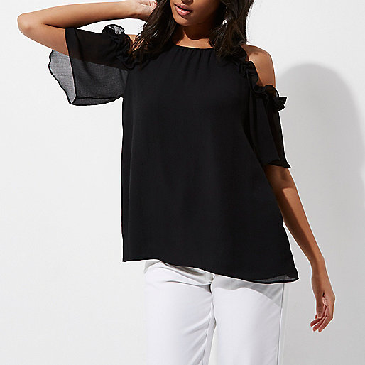 river island black rucksack,jacques-vertuk Work Clothes Black frill cold shoulder top Blouses Tops women