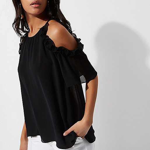 river island black rucksack,jacques-vertuk Work Clothes Black frill cold shoulder top Blouses Tops women