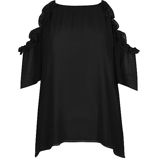 jacques-vertuk Black frill cold shoulder top 703454 women Tops Blouses