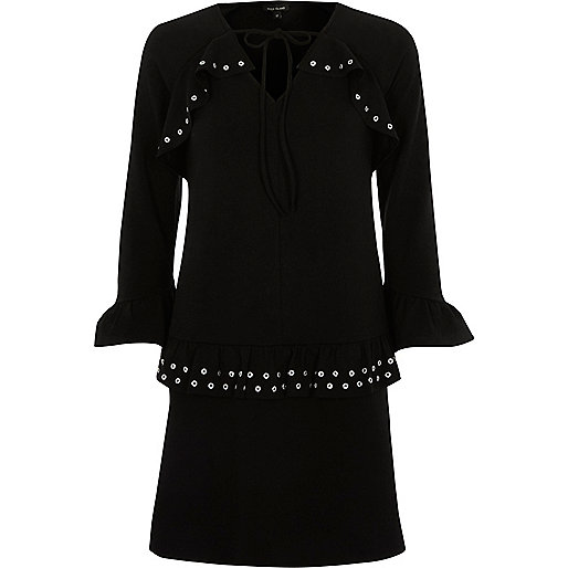 river island purple puffer jacket,jacques-vertuk Store Sale Black frill eyelet long sleeve dress RI Limited Edition Sale women