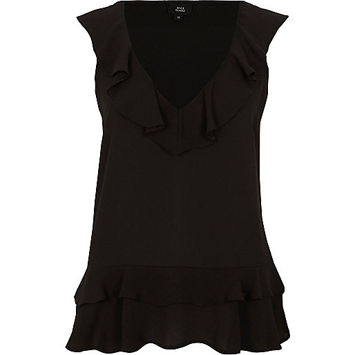 jacques-vertuk Black frill front V neck sleeveless top 709033 women Tops Cami / Sleeveless Tops