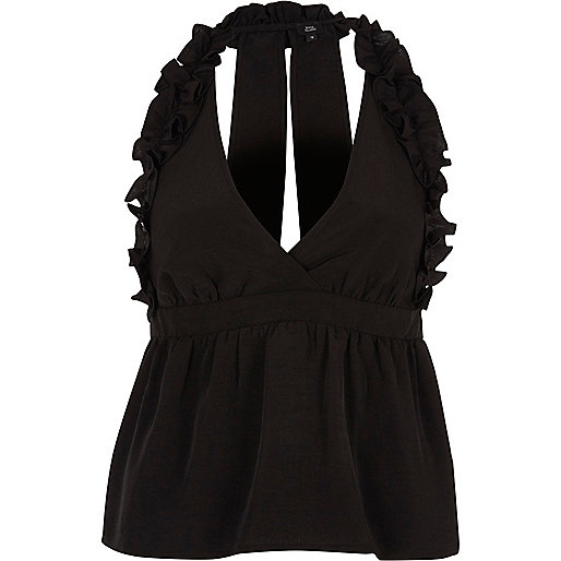 my river island account,jacques-vertuk Ireland Black frill halter neck top women 705636