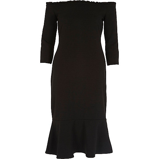 river island 30 off,jacques-vertuk Ireland Black frill hem bardot bodycon dress women 697739