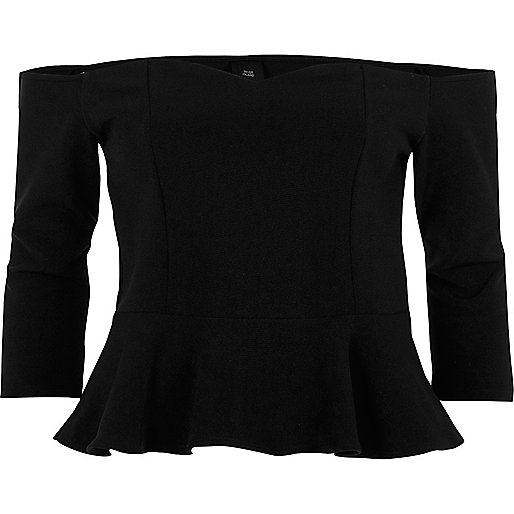 jacques-vertuk Black frill hem bardot top 707686 women Tops Bardot / Cold Shoulder Tops