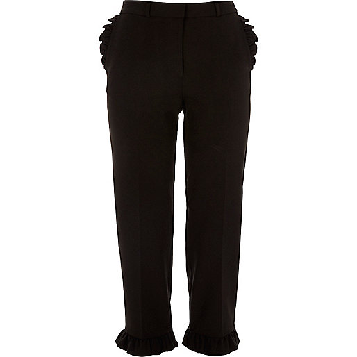 jacques-vertuk Black frill hem cropped pants 705516 women Trousers Cropped Trousers