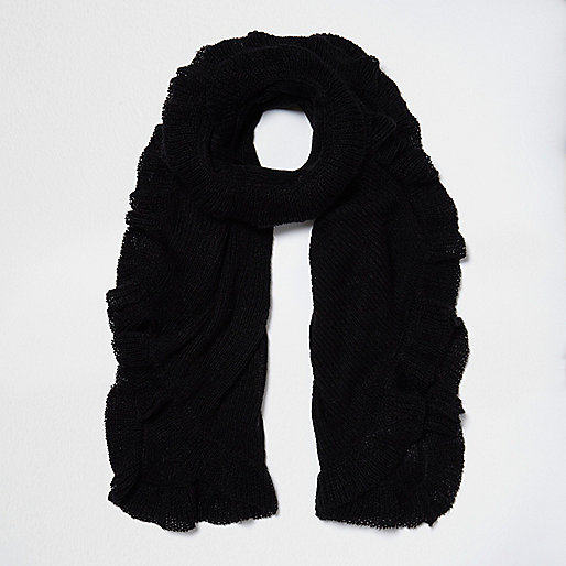 jacques-vertuk Black frill hem knit scarf 703640 women Accessories Scarves