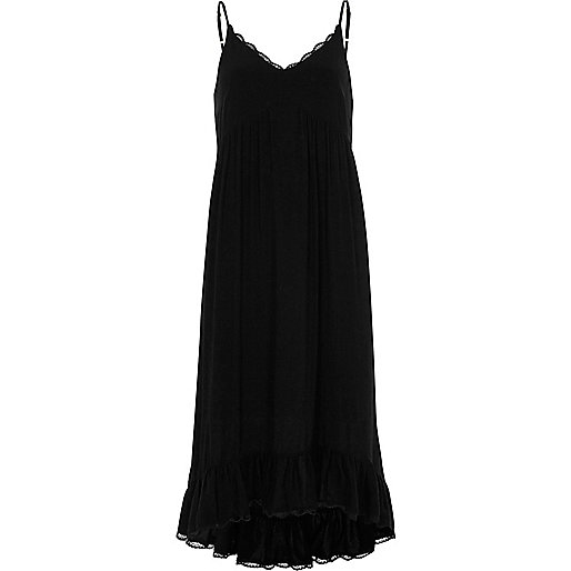 jacques-vertuk Black frill hem maxi slip dress 707881 women Dresses Slip / Cami Dresses