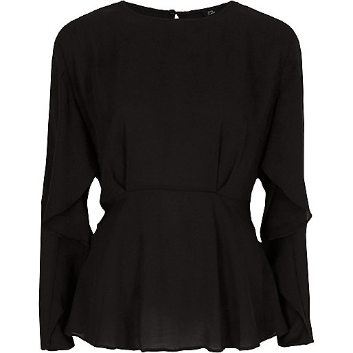 jacques-vertuk Black frill long sleeve blouse 705290 women Tops Blouses