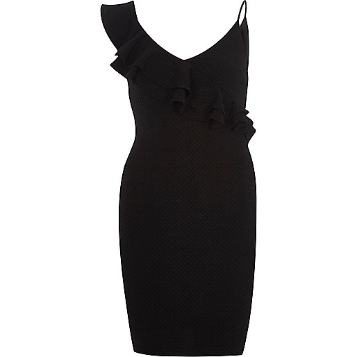 jacques-vertuk Black frill one shoulder bodycon dress 702658 women Dresses Bodycon Dresses