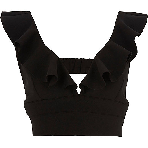 jacques-vertuk Black frill shoulder bralette 705741 women Tops Crop Tops / Bralets