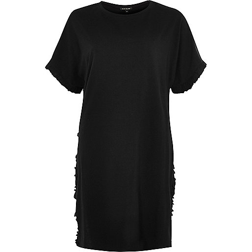 jacques-vertuk Black frill side split oversized T-shirt 703038 women T-Shirts & Vests