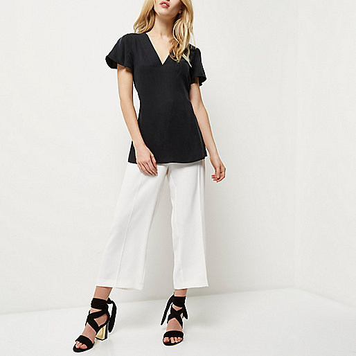 river island leather sandals,A jacques-vertuk Black frill sleeve top Tops Sale women