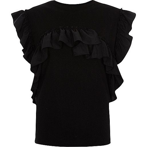 jacques-vertuk Black frill T-shirt 706837 women Tops T-Shirts & Vests Plain T-Shirts / Vests