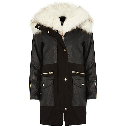 wallet river island womens,Island River Clothing Black fur collar parka coat Jackets Coats / Jackets women