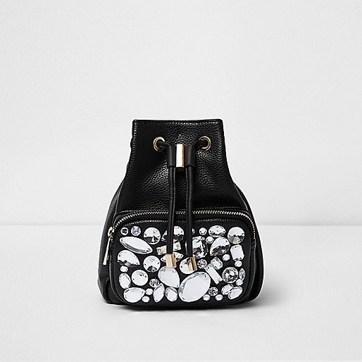 jacques-vertuk Black gem embellished mini backpack 705816 women Bags / Purses Backpacks