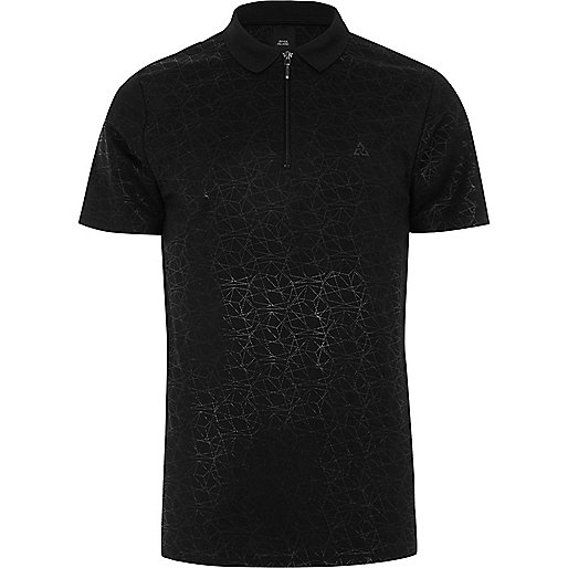 jacques-vertuk Black geo print slim fit polo shirt 303120 men Polo Shirts