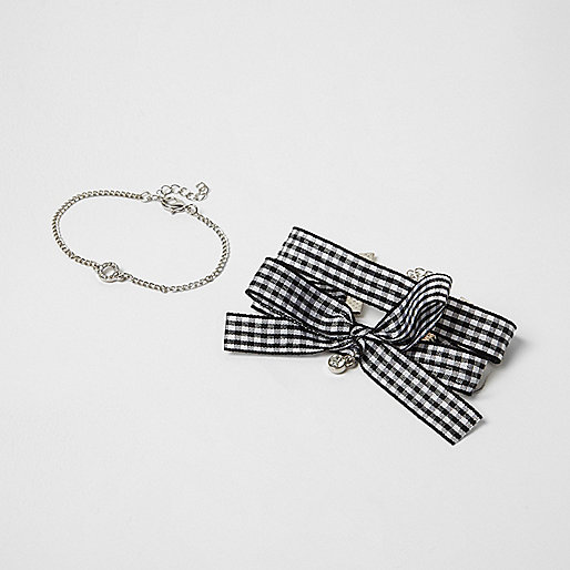 jacques-vertuk Black gingham bow silver tone bracelet pack 706153 women Jewellery Bracelets