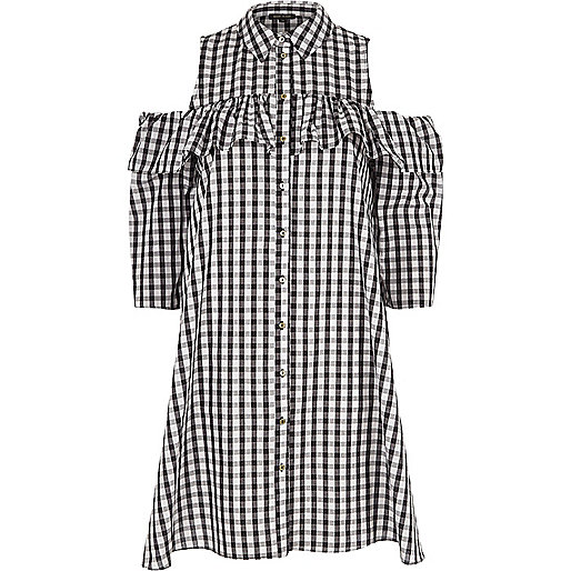 jacques-vertuk Black gingham cold shoulder frill shirt dress 702052 women Seasonal Offers