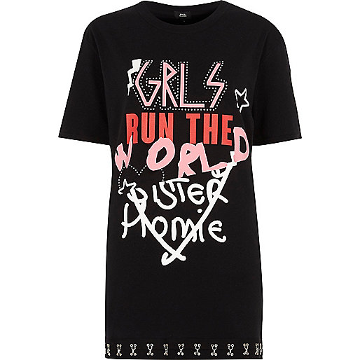 river island belt,jacques-vertuk Shop Black ‘girls run the world’ longline T-shirt women 707787